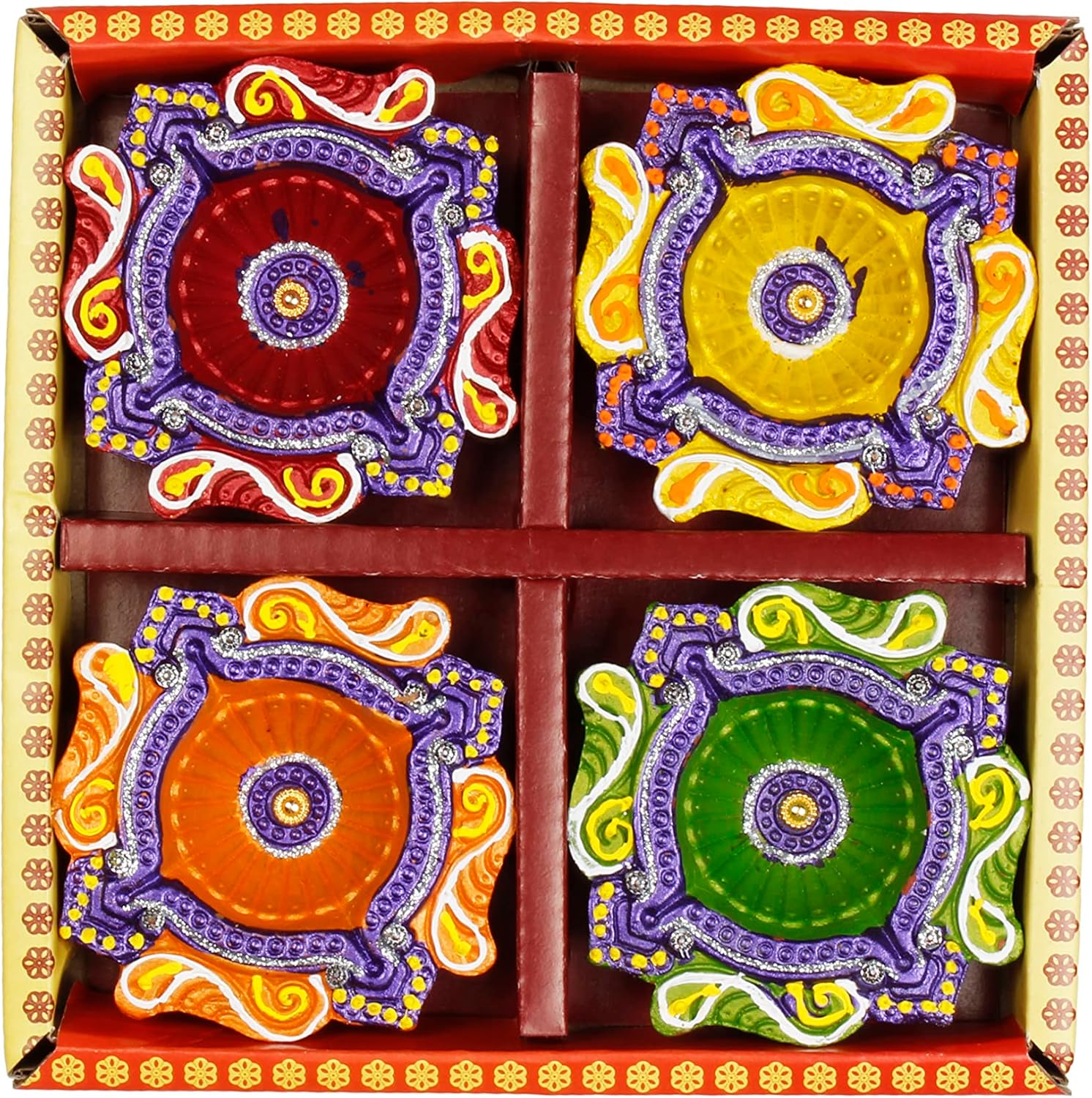 Oil Lamps & Accessories - Handmade Terracoaat Set of 4 Diwali Clay Diya for All Kind of Festival Diwali/Navratri Decorations Oil Lamp Clay Diya Tea Light Holder Indian Decor Festival Gifts Puja Items