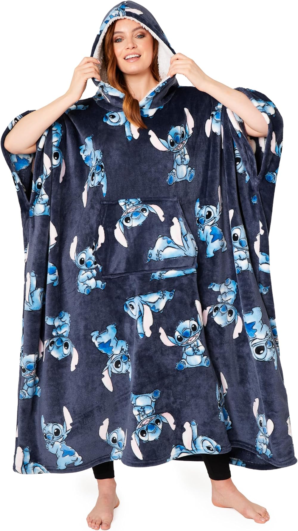 Disney Stitch Blanket Hoodie Women Teens Navy Sherpa Hood One Size