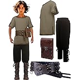 Kids Medieval Peasant Costumes Boys Renaissance Viking Cosplay Sets with Belt Pouch for Halloween 4-12years