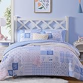 AMBERSPACE Full Size Comforter Set for Girls, Cute Blue Bow Bedding 7 Pieces Kids Bed Set, All Season Bed in a Bag with Sheets, Pillowcases & Shams