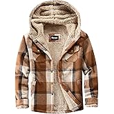 Elesuit Women's Fleece Flannel Jacket Plaid Sherpa Lined Jacket Long Sleeve Button Down Hooded Jackets for Women