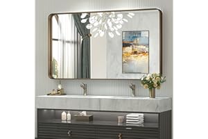 TokeShimi 60 x 30 Inch Wall Mirror Brown Bathroom Vanity Mirror with Metal Frame Aluminum Alloy Soft Rounded Corner for Modern Farmhouse Wall Decor 1”Deep Set Design (Horizontal/Vertical)