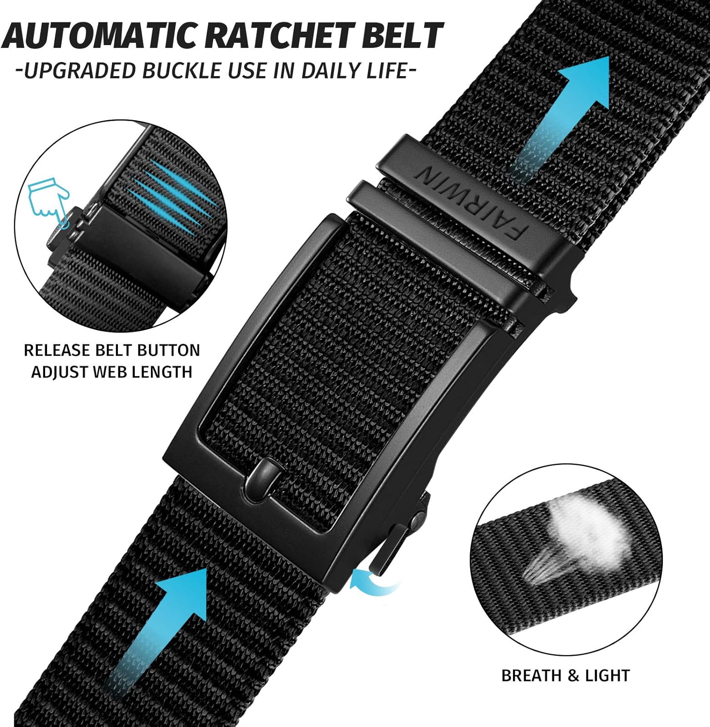 FAIRWIN Ratchet Belts for Men, Golf Web Belt for Jeans with Automatic Buckle Adjustable Tactical Nylon Men's Belt: Clothing
