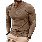 PEGENO Men's Casual Henley Shirt Soft Stretch Long Sleeve T-Shirt Lightweight Henley Pullover Basic Solid Plain Tshirt Vg-Khaki Large