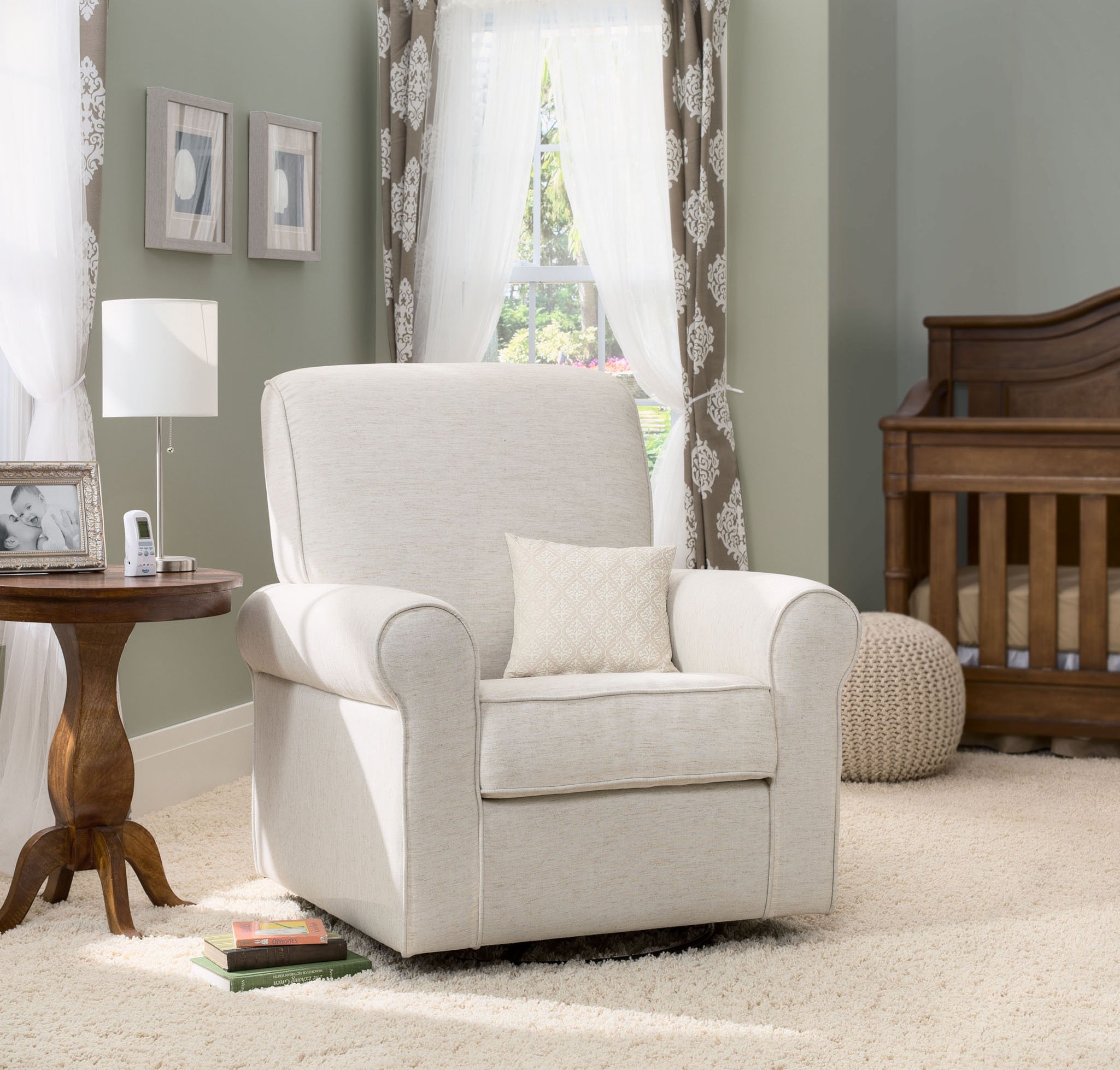 Delta Children Avery Upholstered Glider Swivel Rocker Chair, Sand