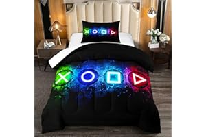 kodhyvj Gamer Comforter Sets for Boys, Twin Gaming Bedding Sets for Boys, Black Video Game Gamepad Twin Bed Sets for Boys Kids Bedroom Home Decor, 1 Comforter and 1 Pillowcase