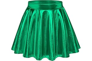 Auranso Girls Metallic Skater Skirt Sparkly Shiny Flared Pleated A-Line Mini Skort