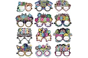DPKOW 24pcs Neon Happy New Year Glasses Paper Glasses for 2026 New Year Eve’s Party Favor Accessories New Year Photo Props