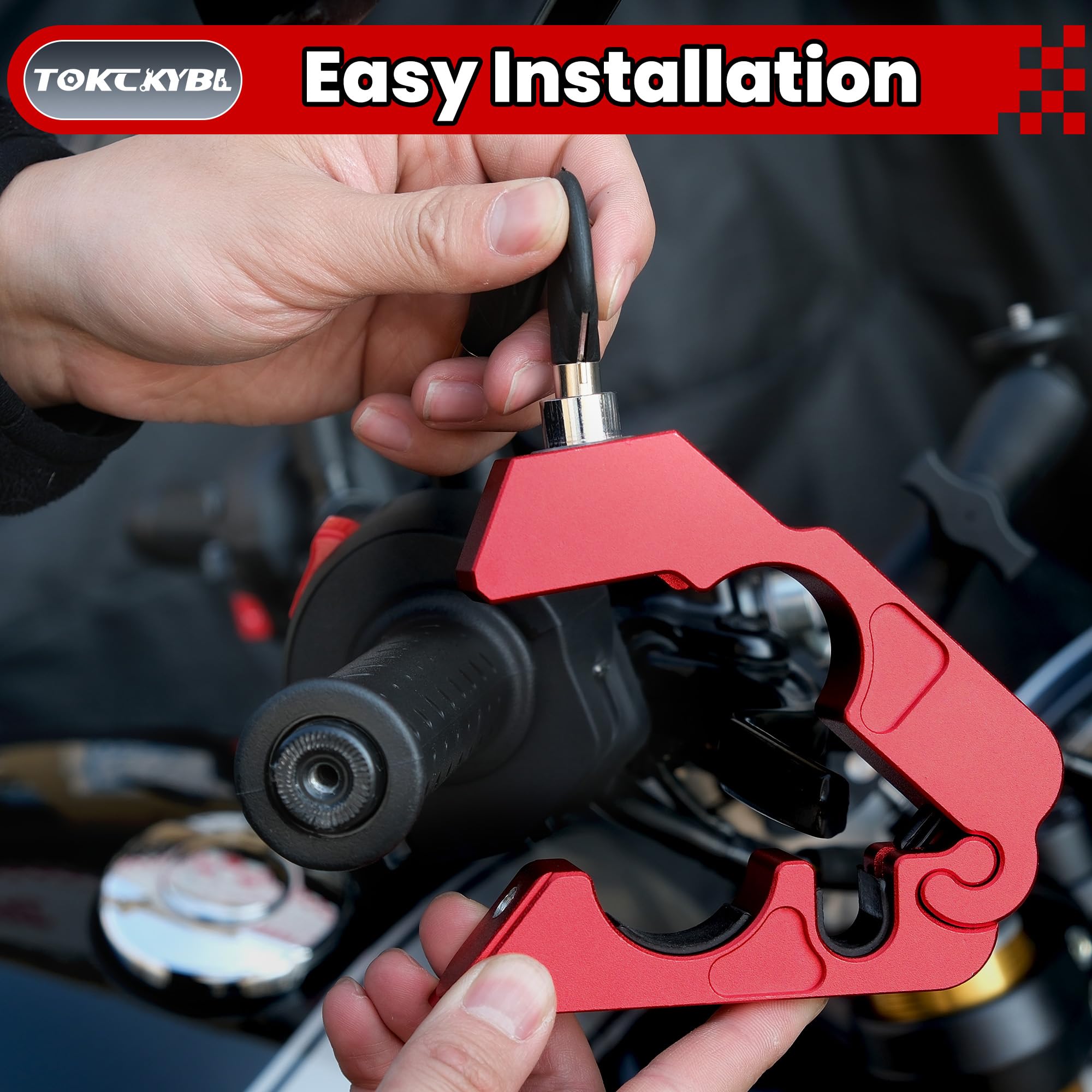 TOKCKYBL Motorcycle Lock, Heavy Duty Anti Theft Helmet, Brake and Handlebar Lock, Universal for Motorcycles, ATVs, Dirt Bikes, Mopeds，Scooters, Red