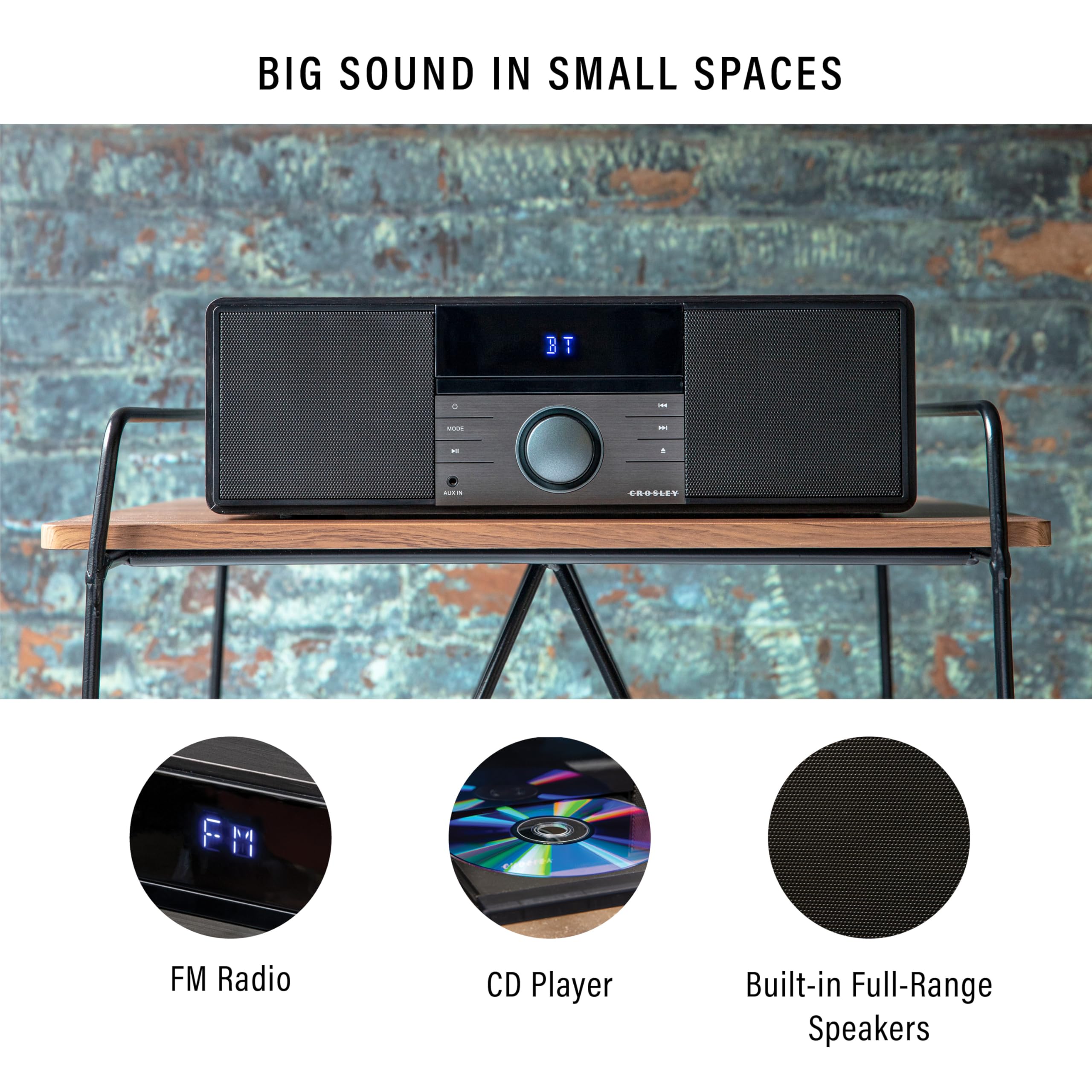 Crosley CR3502A-BK Metro Bluetooth FM Clock Radio and CD Player, Black