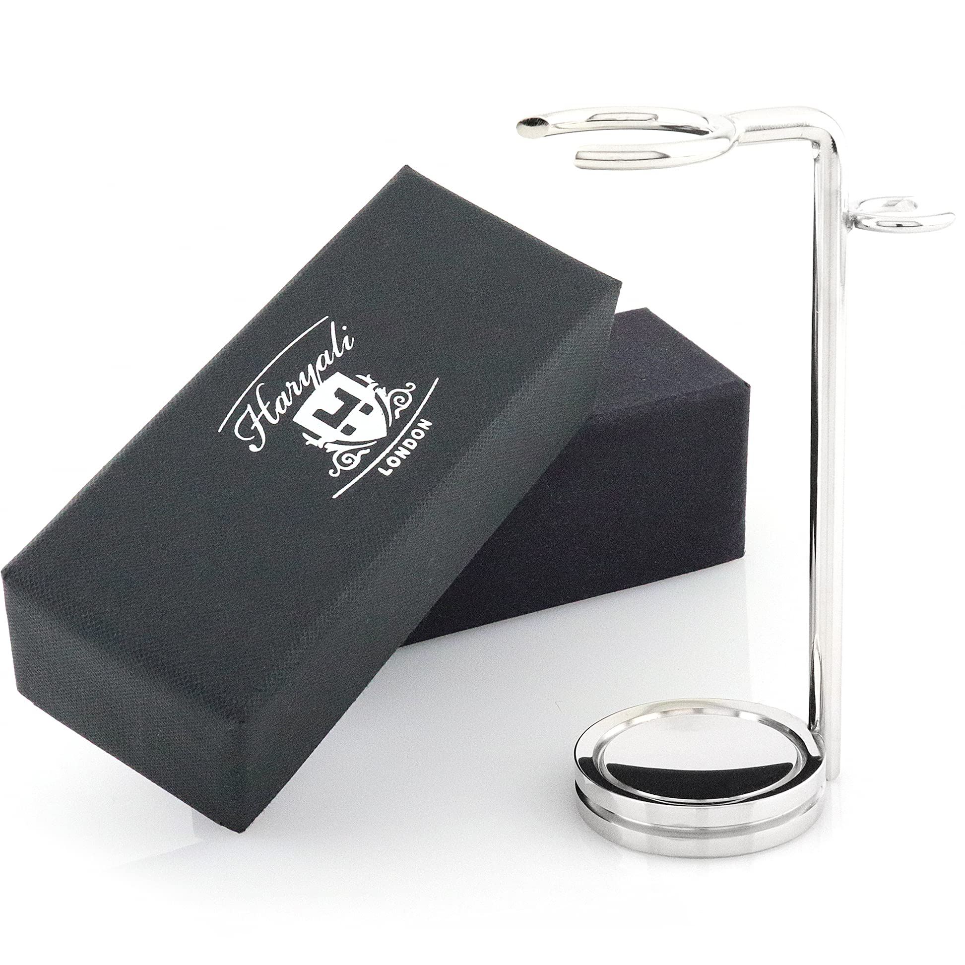 Haryali London, Dual Shaving Stand, Stainless Steel Stand For Razor And Brush, Classic Razor Brush Organizer, Bathroom Shaving Accessory For Men