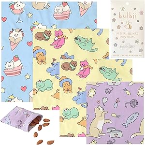 BULBII: Beeswax Wraps for Food - Cute & Colorful Set of 4 Beeswax Wraps for Fun, Vibrant and Sustainable Food Storage | Eco-Friendly, Organic Reusable Beeswax Wrap - Alternative to Plastic Wrap