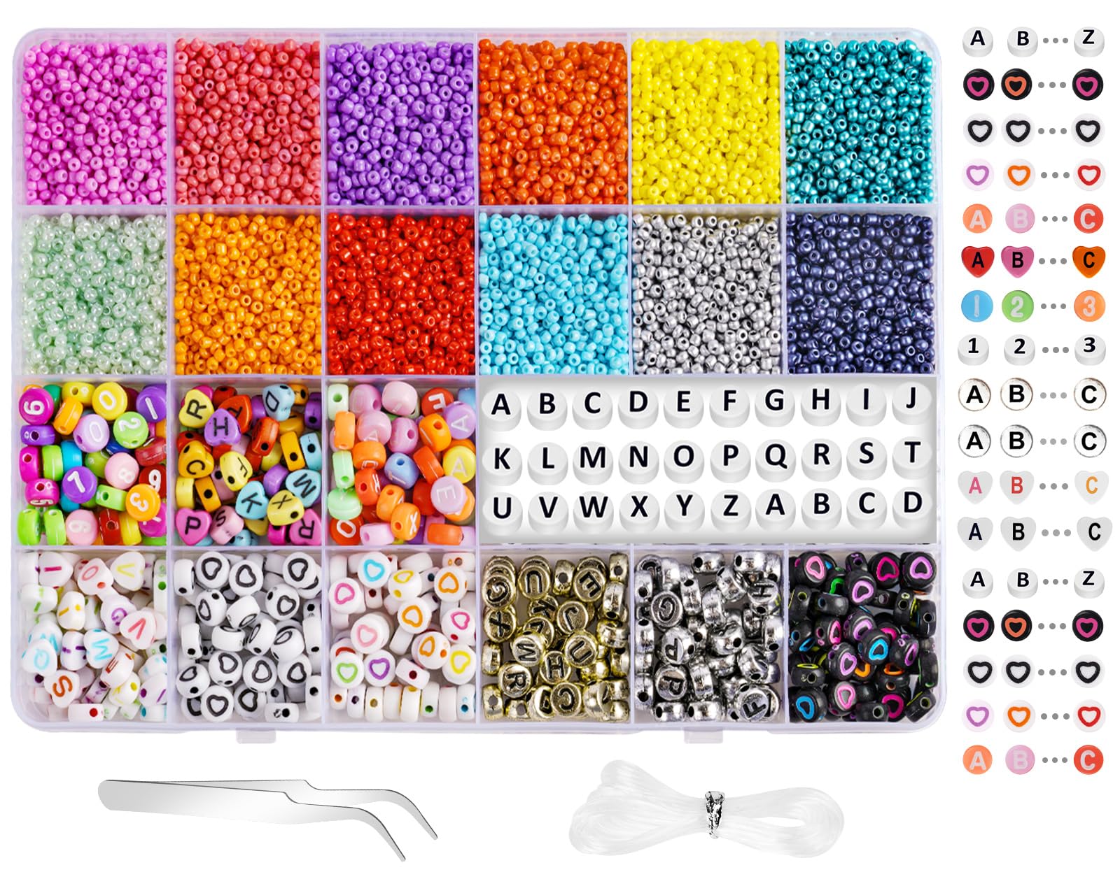 Vicloon 12600 Pcs Glass Seed Beads Kit, 2mm Pearl Beads for Jewelry Making, Pony & Acrylic Letter, Number, Heart Beads for Bracelet Making Kit, DIY Crafts, Jewelry Making, Gifts