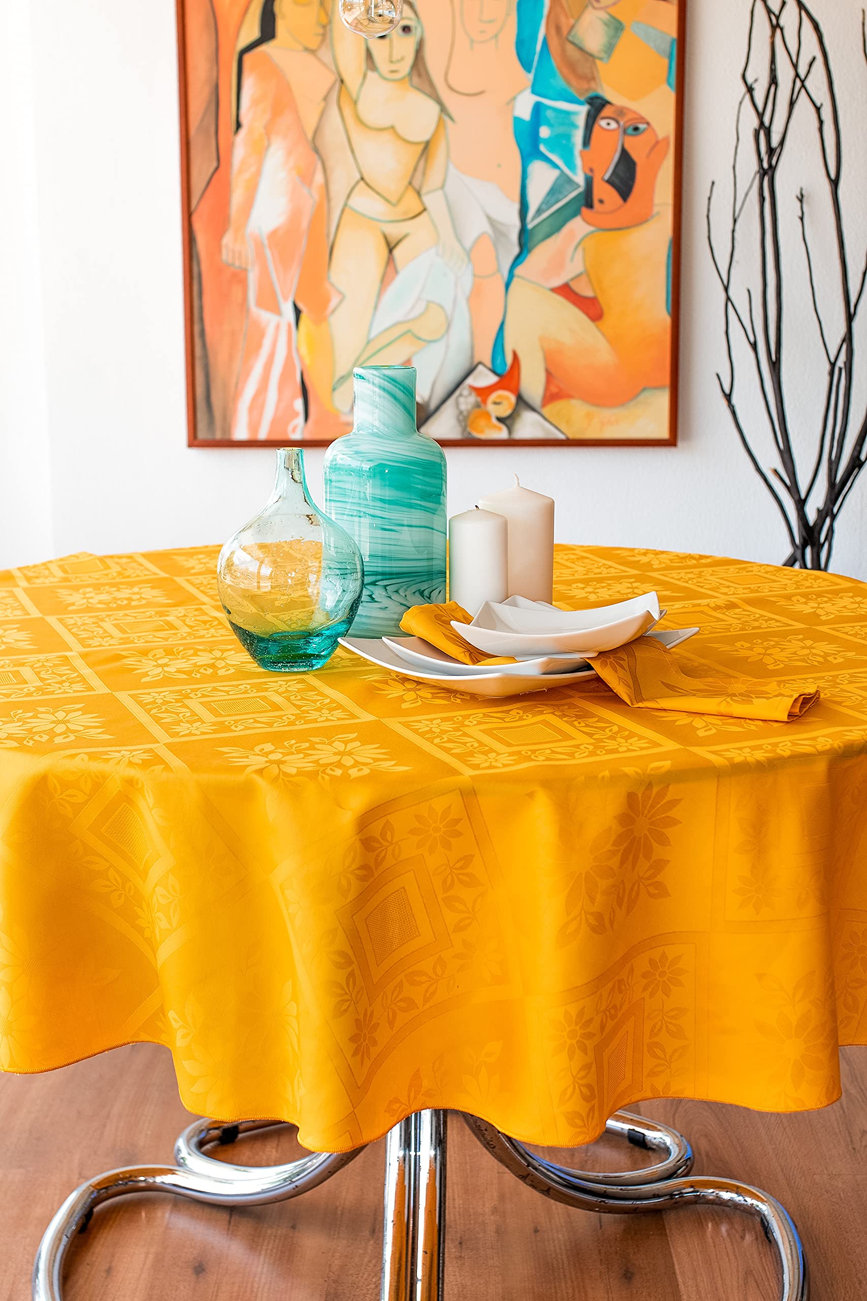 ESSE HOME – Tablecloth: Rectangular - Square - Round - Oval. Jacquard Flanders Pure Cotton - VIENNA (OV-160x270, GOLD)