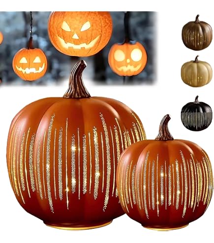 Cherishous Twinkle Light Pumpkins – Starry Night LED Glass Pumpkins For Halloween & Fall Decor, Battery Powered (Orange)
