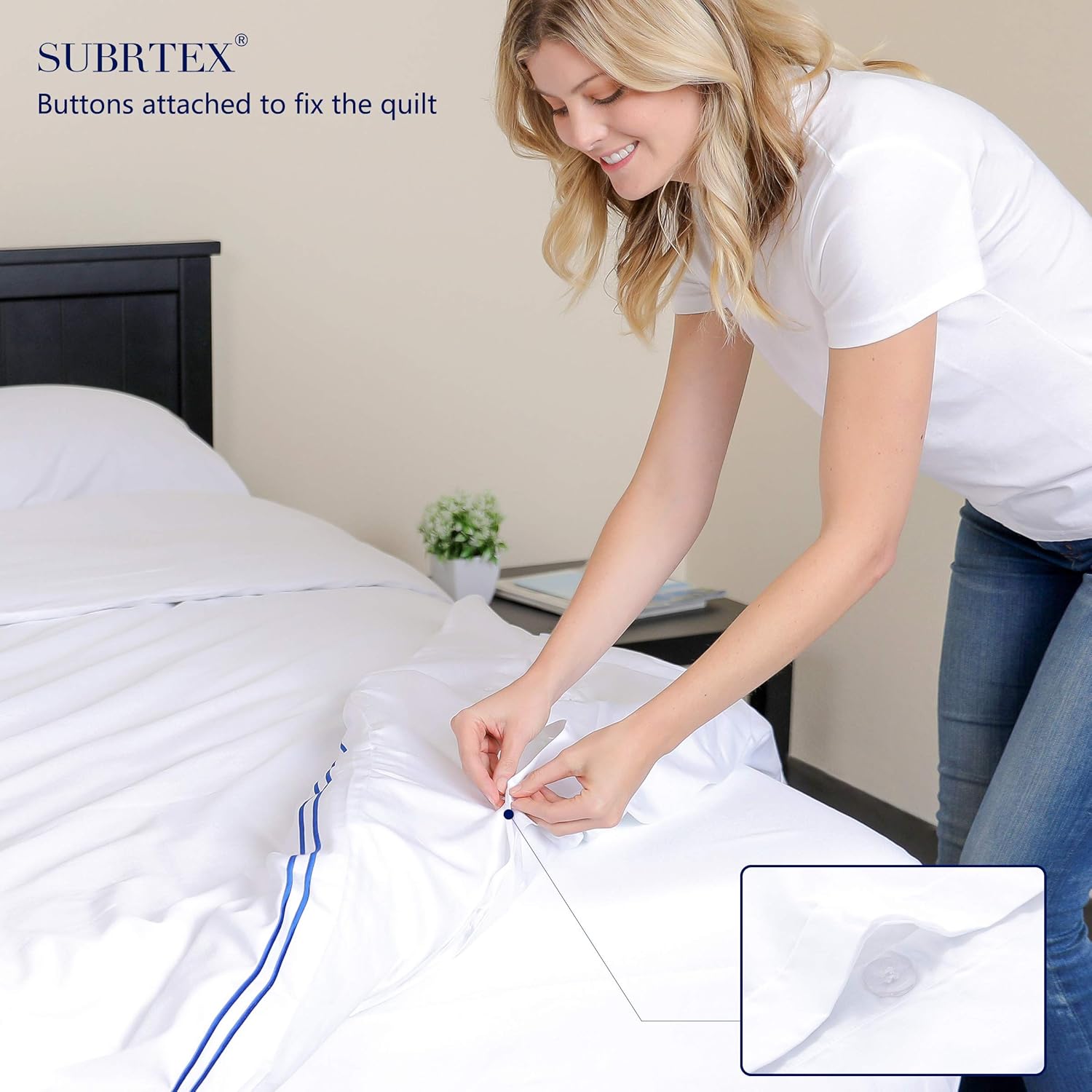 subrtex Duvet Cover Set Bedding Sets 40% Tencel 60% Cotton 3-Piece Duvet Covers Breathable with Button Closure Full/Queen 2 Pillowcase Ultra Soft Lightweight for Hotel, Room (Full/Queen,White): Home & Kitchen