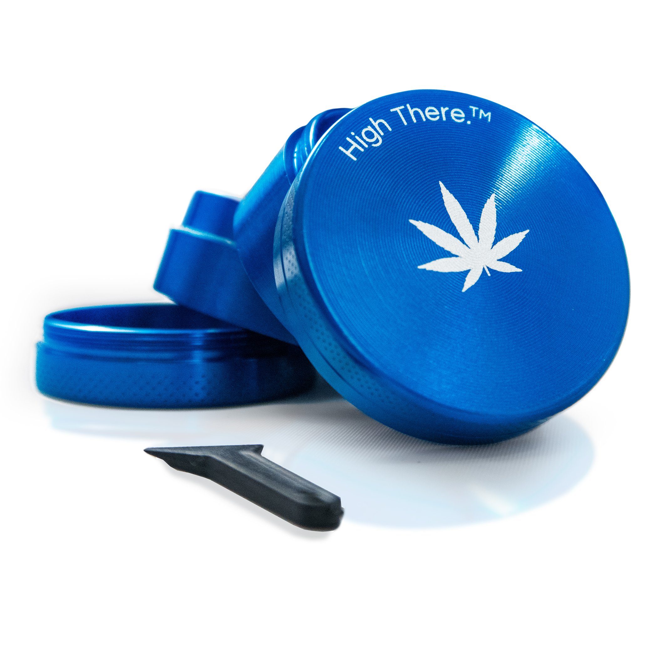 High There Ultimate 5 Piece Herb Grinder with Kief Catcher, Blue Zinc Alloy