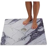 Shower Mat with Center Drain Hole - Secure Loofah Non Slip Shower Mats for Inside Shower - 27x27 Square Bath Mats for Shower - Anti Slip Shower Stall Mat - Square Shower Floor Mat (27x27 Blue Gray)
