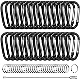 XIECHANEE 30PCS Aluminum Carabiner Clips, 2" D Shape Spring Snap Hooks Carabiner with 30PCS Keyring Keychain Hook