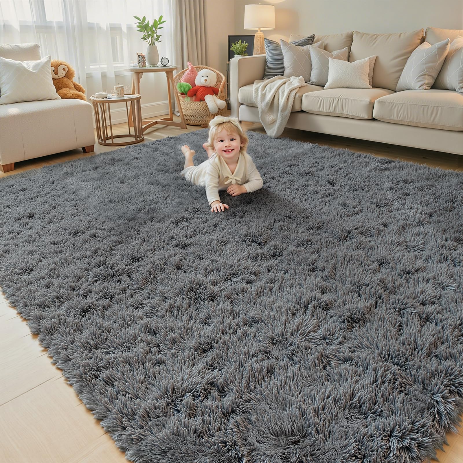 Photo 1 of 8x10 Area Rugs for Living Room Bedroom Rug, Large Area Rug Shag Shaggy Carpet Soft Plush Furry Bedside, Rugs for Home Decor (Dark Grey, 8x10 Feet)