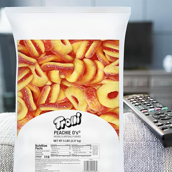 TROLLI PEACHIE O’S SOUR GUMMY RINGS CANDY, 5 POUND BULK BAG
