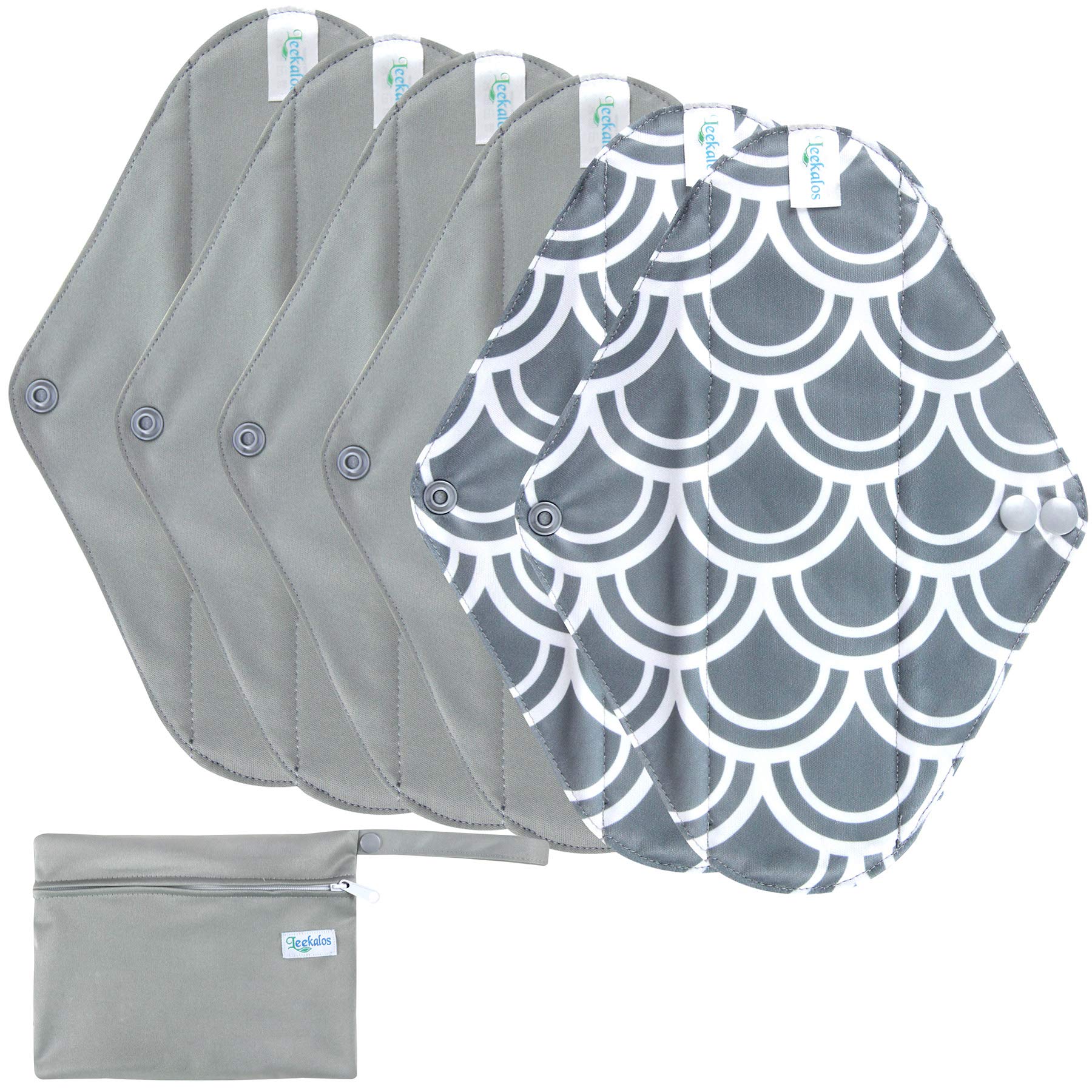 Photo 1 of Leekalos Reusable Menstrual Pads - Bamboo Menstrual Cloth Pads | Light Incontinence Pads | Reusable Sanitary Pads - Pack of 6, 1 Cloth Mini Wet Bag