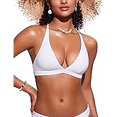 CRZ YOGA Deep V Neck Bikini Tops for Women - Padded Criss Cross Back Triangle Sexy Swim Bathing Suit Bra