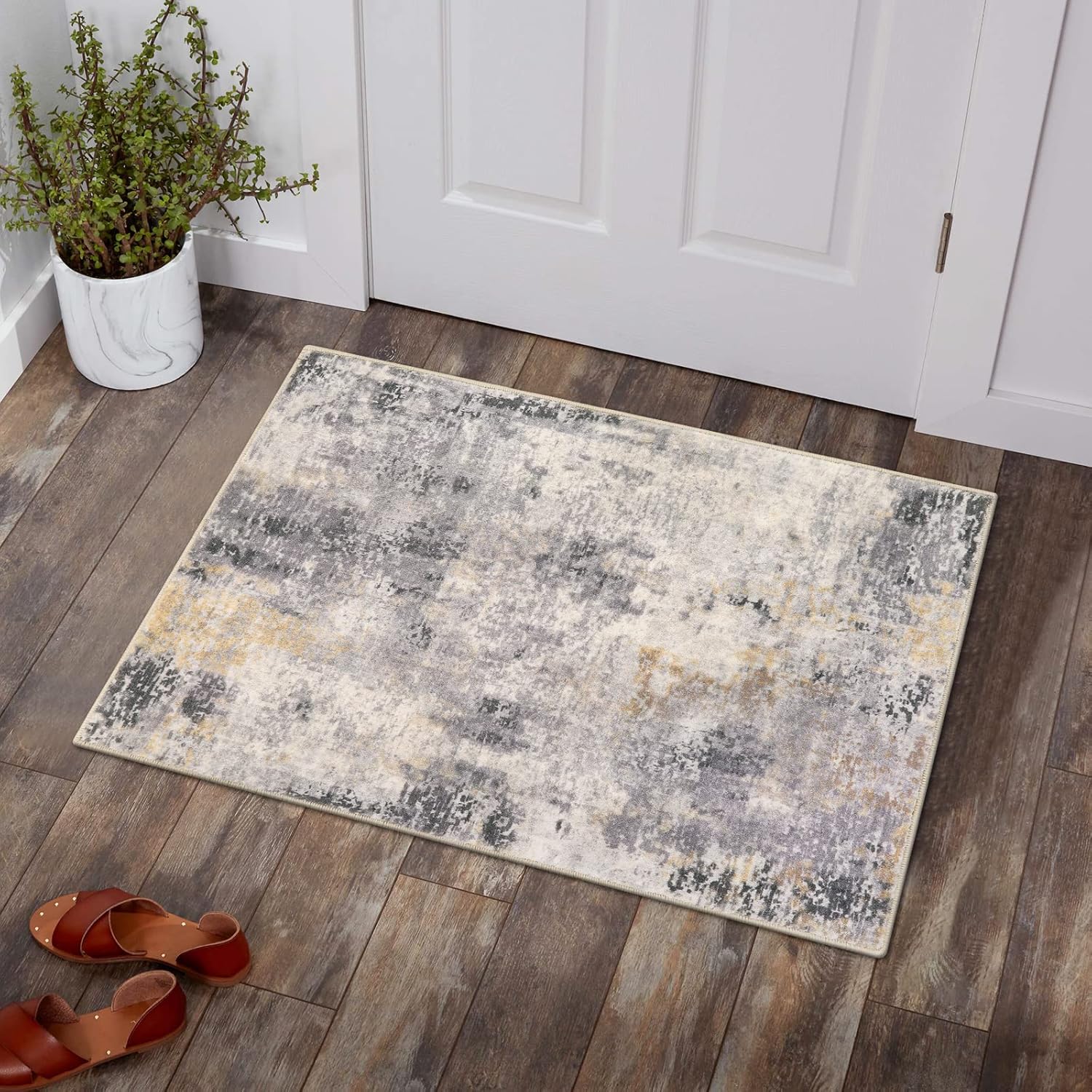 Rugs, Pads & Protectors - Lahome Modern Abstract Area Rug - 2x3 Small Gray Bath Rug Soft Washable Non-Slip Contemporary Entryway Mat, Indoor Floor Accent Carpet for Hardwood Tile Home Office Desk Studio