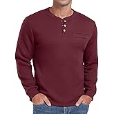 Sailwind Men's Henley Shirt Fleece Lined Long Sleeve Heavyweight Thermal Layer Pullover
