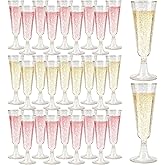 GuanQiao 100 Pack Plastic Champagne Flutes, 5.5 OZ Disposable Plastic Champagne Glasses with Gold Glitter, Wine Glasses Cups for Wedding Celebration Party Wine Tasting New Years Eve Supplies
