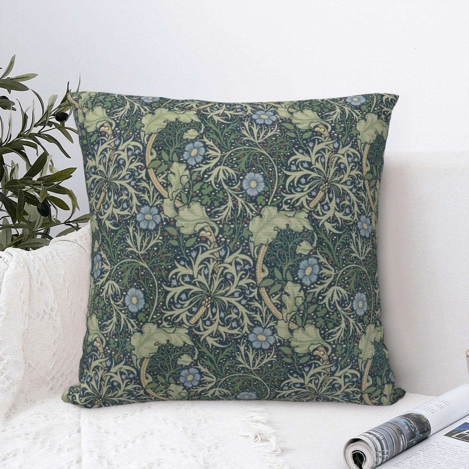 Dripglw Vintage Victorian Classic Floral William Morris Greenery Forest Animals Pheasant Decorative Throw Pillow Covers 18x18 inch Pillowcase Aesthetic Cushion Cover for Home Decor Sofa Living Room