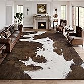 DweIke Washable Area Rugs for Living Room, 6x9 Large Soft Bedroom Rugs, Cowhide Print Non-Slip Animal Rug, Stain Resistant Throw Carpet for Office Nursery Dining Room Western Home Decor, Brown