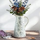 Enra Blue and White vase with Handle,12.2 inch Ceramic Vintage Decorative Flower Pitcher vase, Large Rustic Vases for Home Decors, Living Room, Bookshelf, Office