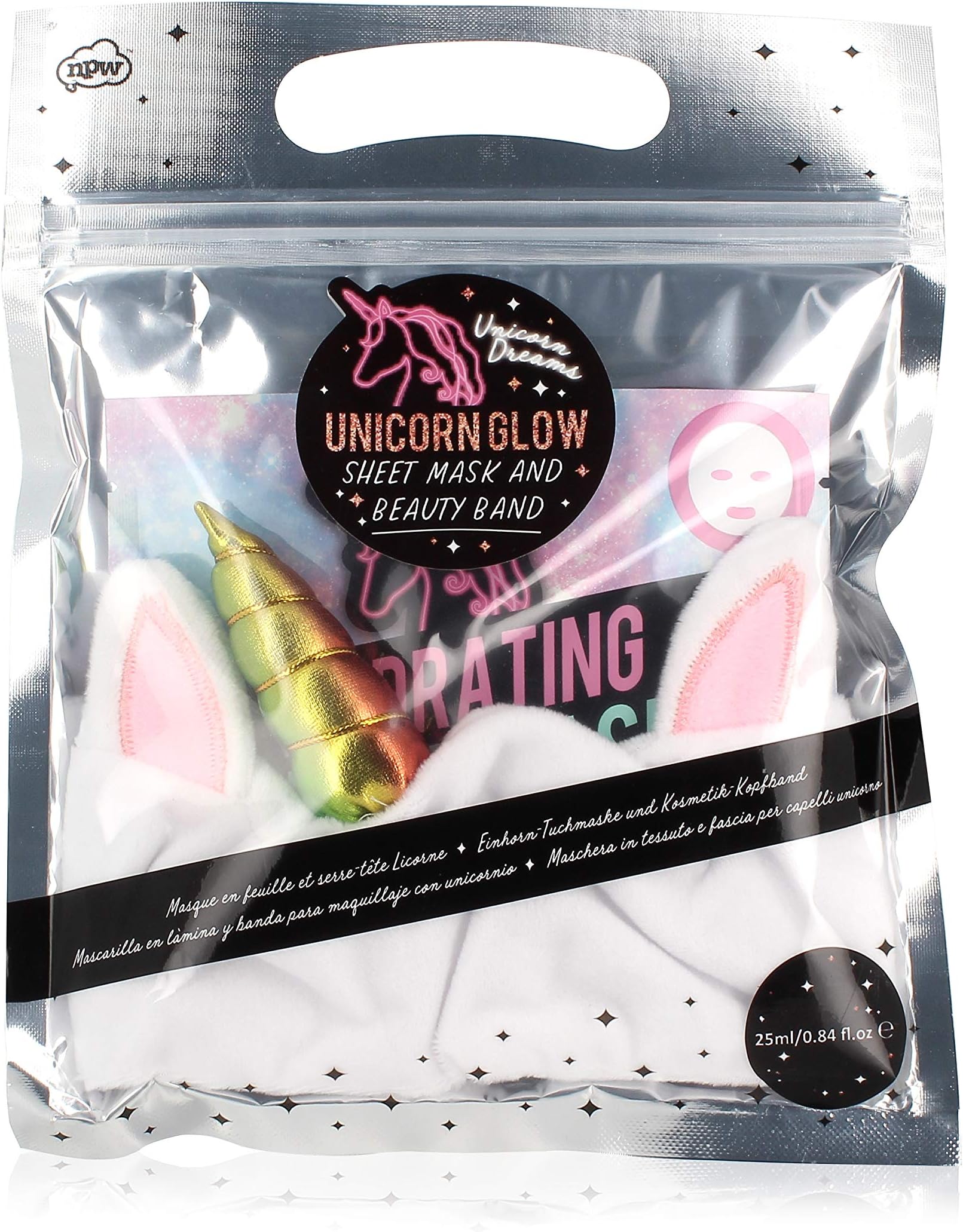 NPWUSA Unicorn Glow 25ml/0.84 fl. oz Hydrating Sheet Face Mask & Beauty Headband Set, Single