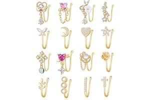 PLOMFOV 16Pcs Fake Nose Ring for Women African Nose Cuffs Faux Clip on Dangling Nose Ring Cuffs for Non Pierced Nose