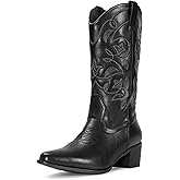 IUV Cowboy Boots For Women Pointy Toe Women's Western Boots Cowgirl Boots Mid Calf Boots