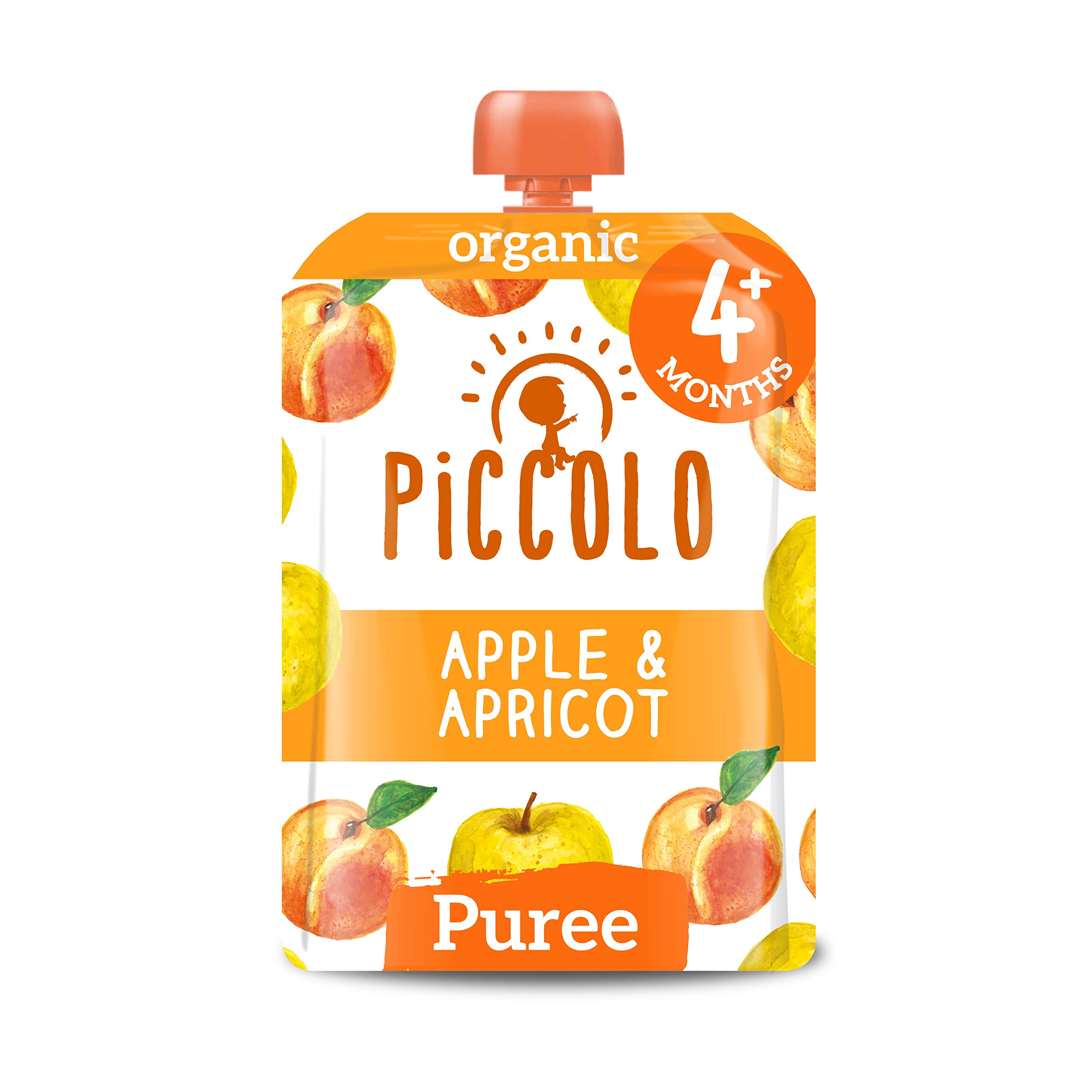 Piccolo Organic - Baby Food - Baby Food 4 Months+ Apple & Apricot – Pack of 5 x 100g – Stage 1 Baby Food Pouches - Gluten Free & Dairy Free