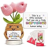 Gossby Handmade Positive Tulip Flower Crochet - This is A Little Reminder - Inspirational Gift for Women - Thank You, Appreciation, Positive Gift for Teacher, Mom, Friend, Coworker - Knitted Decor
