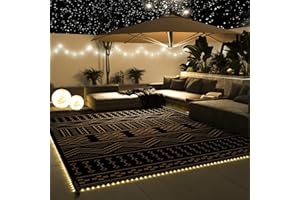 COCOER Outdoor Rug Carpet Waterproof 8x10 ft with LED Strip Lights-Patio Rug Mat Indoor Outdoor Rug for RV Camping Picnic Reversible Lightweight Plastic Straw Outside Rug for Patio Decor Decoration Boho Rug