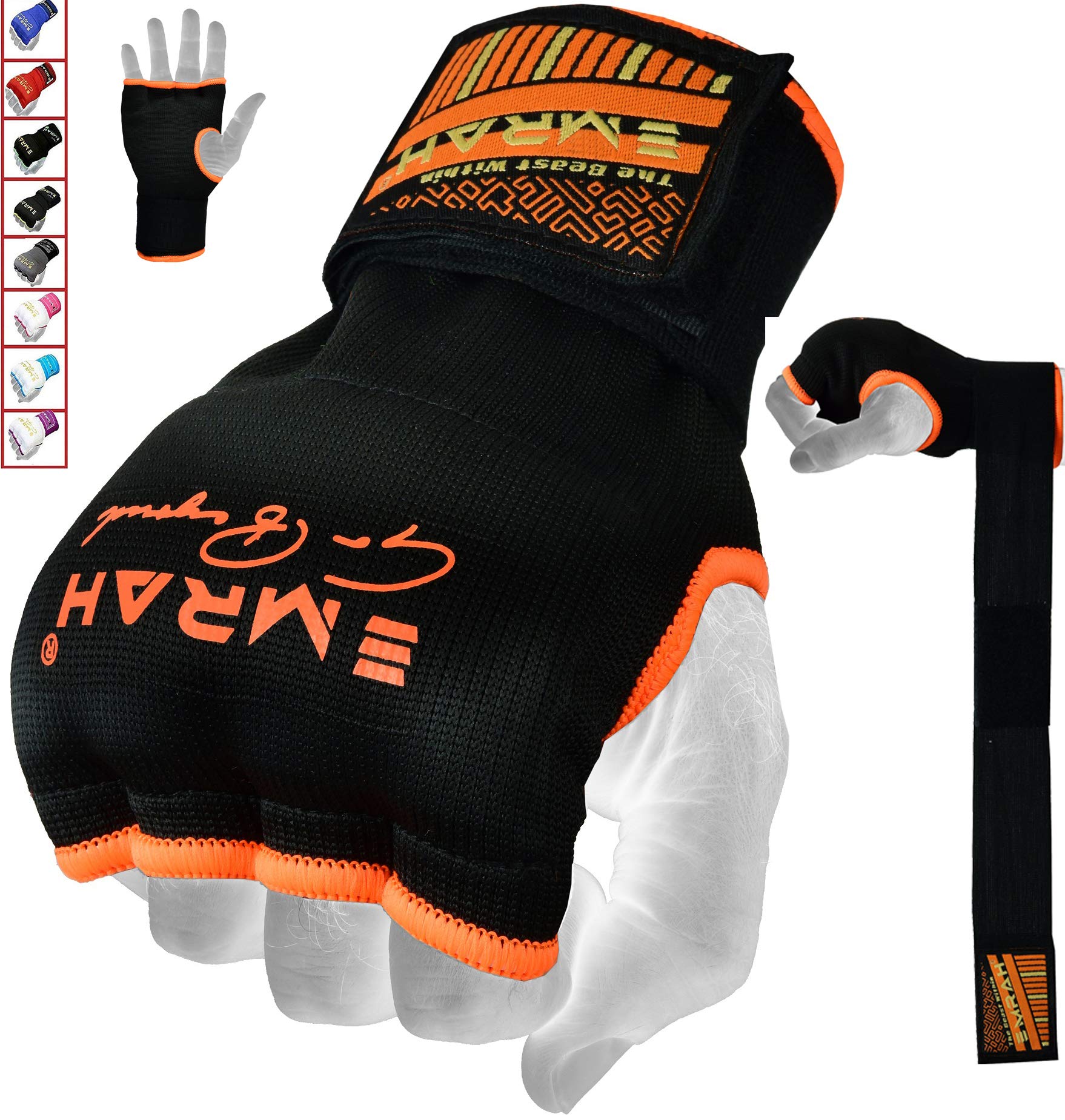 EMRAH Pro Boxing Hand Wraps quick wrist boxing wraps Pro Grip Inner wraps handwraps with Long Boxing Wrist Straps (Orange, Large)