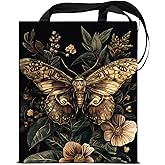 KSFFWQIN Witchy Floral Moth Print Canvas Tote Bag for Women Moth Dark Goth Reusable Grocery Shoulder Bag for Shopping Work Travel Beach Aesthetic Totes