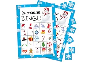 Joy Bang Christmas Bingo Game for Kids&Adults - Snowman Bingo Game Xmas Holiday Winter Christmas Crafts Activities Games for Kids 24 Players Christmas Party Favors