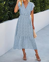 BTFBM Women Summer Bohemian Floral Casual Wrap V
