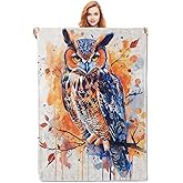 Watercolor Owl Blanket Gifts for Girls Women Kids Adults Soft Warm Lightweight Cozy Flannel Autumn Cute Animal Throw Blankets for Bed Sofa Couch Living Room Decor 50x60in