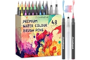 Creativepeak Watercolor Brush Pens, 48 Vibrant Soft Tip Coloring Markers w/ 2 Blending Brushes, Watercolor Brush Pen Set for Calligraphy, Lettering, Coloring & Journaling, Premium Art Supplies