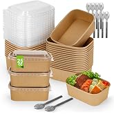 MATUFF 25 OZ Paper Bowls with Lids 50 Pack, Heavy Duty Disposable Meal Prep Containers with Sporks, Soak-Proof Microwave Safe Bulk Bowls for Party, Takeout &amp; Hot/Cold Food