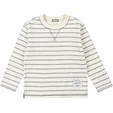 TOTO HEROS Boys & Girls Long Sleeve Striped T-Shirt, Cream and Gray, Ribbed Cotton, Casual Crewneck Top