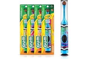GUM Crayola® Marker Power Brush with Stickers + Travel Cap, Power Electric Toothbrush with Travel Cap, Suction Cup Base, Ages