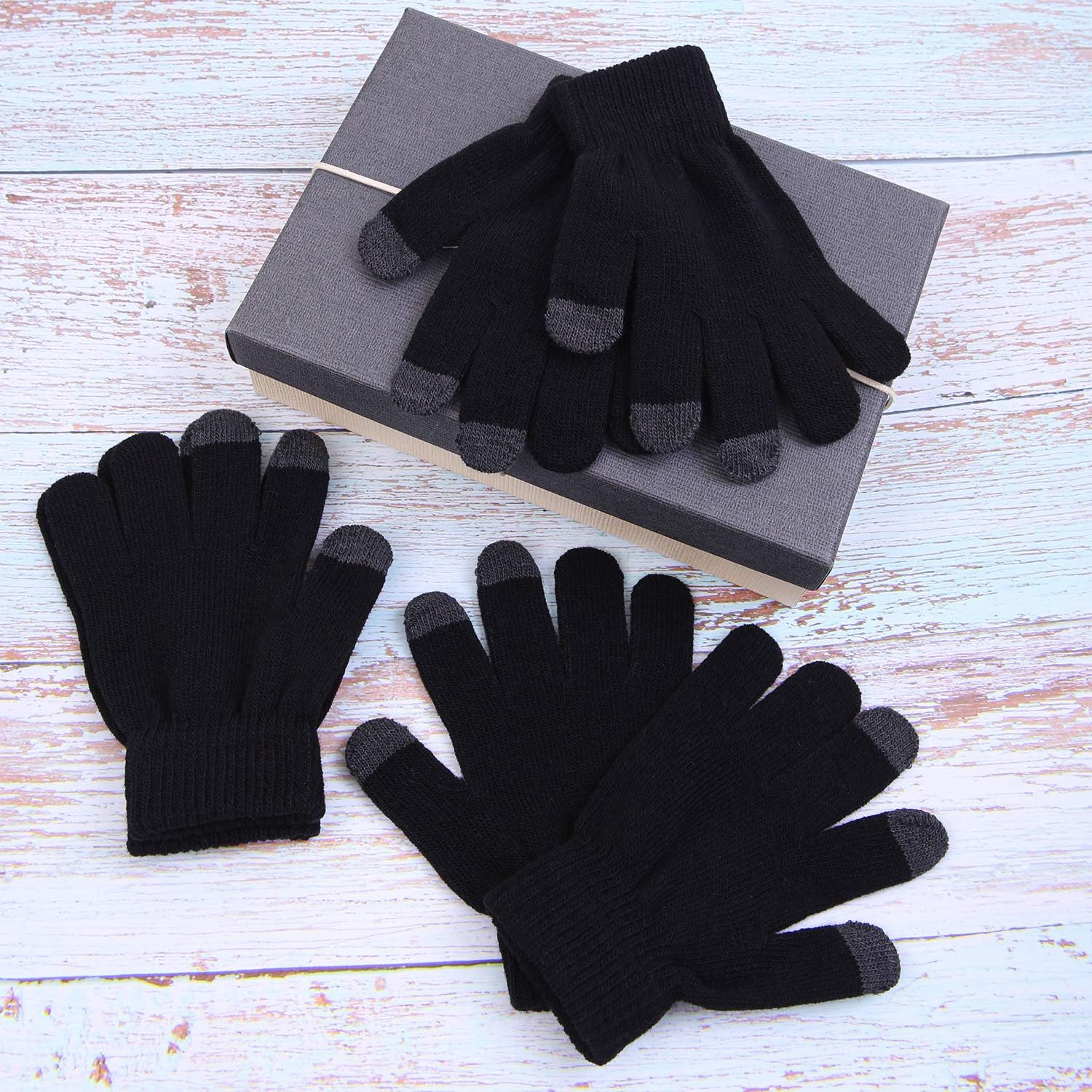 Cooraby 12 Pairs Kid's Touchscreen Gloves Teens Winter Warm Knit Texting Gloves: Clothing