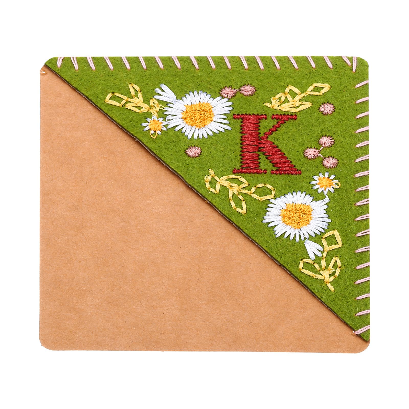 PATIKIL Personalized Embroidered Corner Bookmark, Cute Flower Felt Stitched Triangle Book Mark Page Marker for Women Men Book Lovers Teachers, Green, Letter K